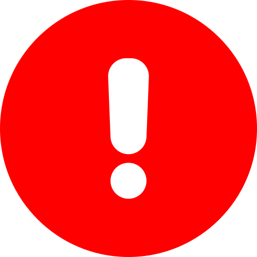 A bold white exclamation mark centered on a bright red circular background.